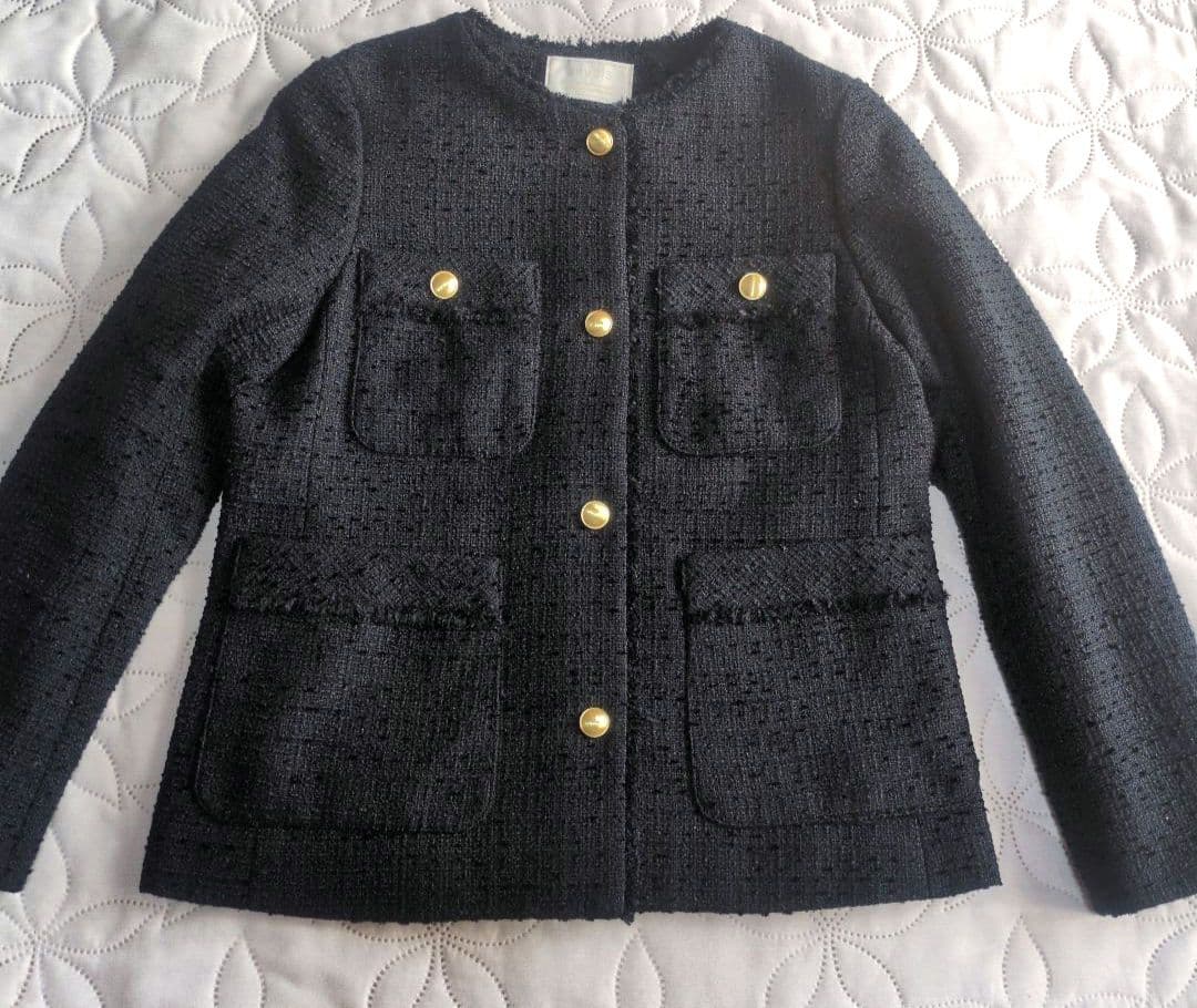 anysis ツイードノーカラーミドル ジャケット ネイビー　サイズ1