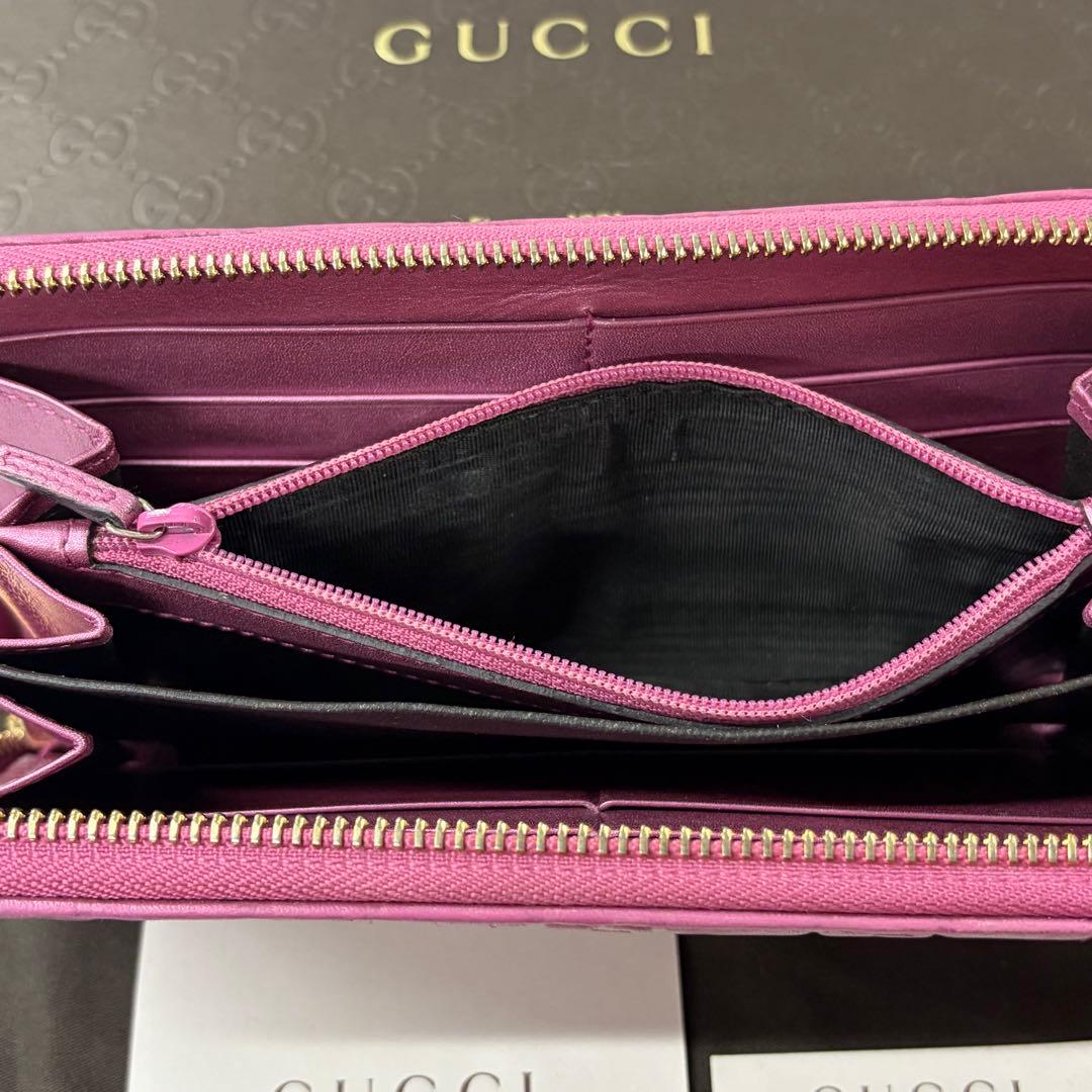 新品同様‼️ グッチ　財布　長財布　シマレザー　ハート金具　ラウンドファスナー