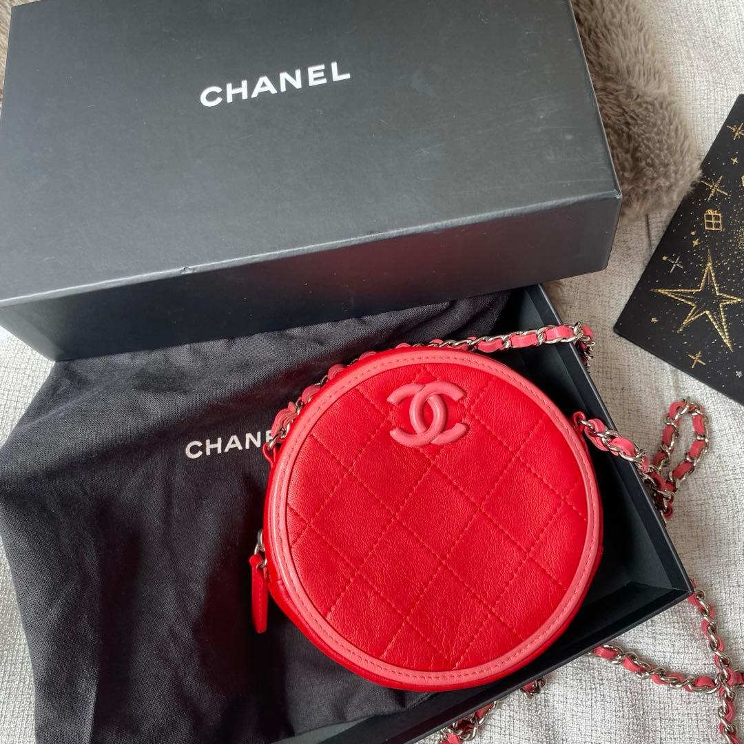 ★miyu★シャネル　チェーンショルダーバッグ　マトラッセ　ラムスキン　赤