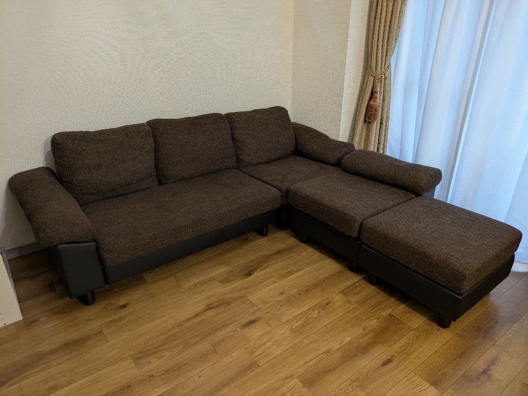 楽天3年連続1位 モダンデコ L字型カバーリングソファ ブラウン×ブラック