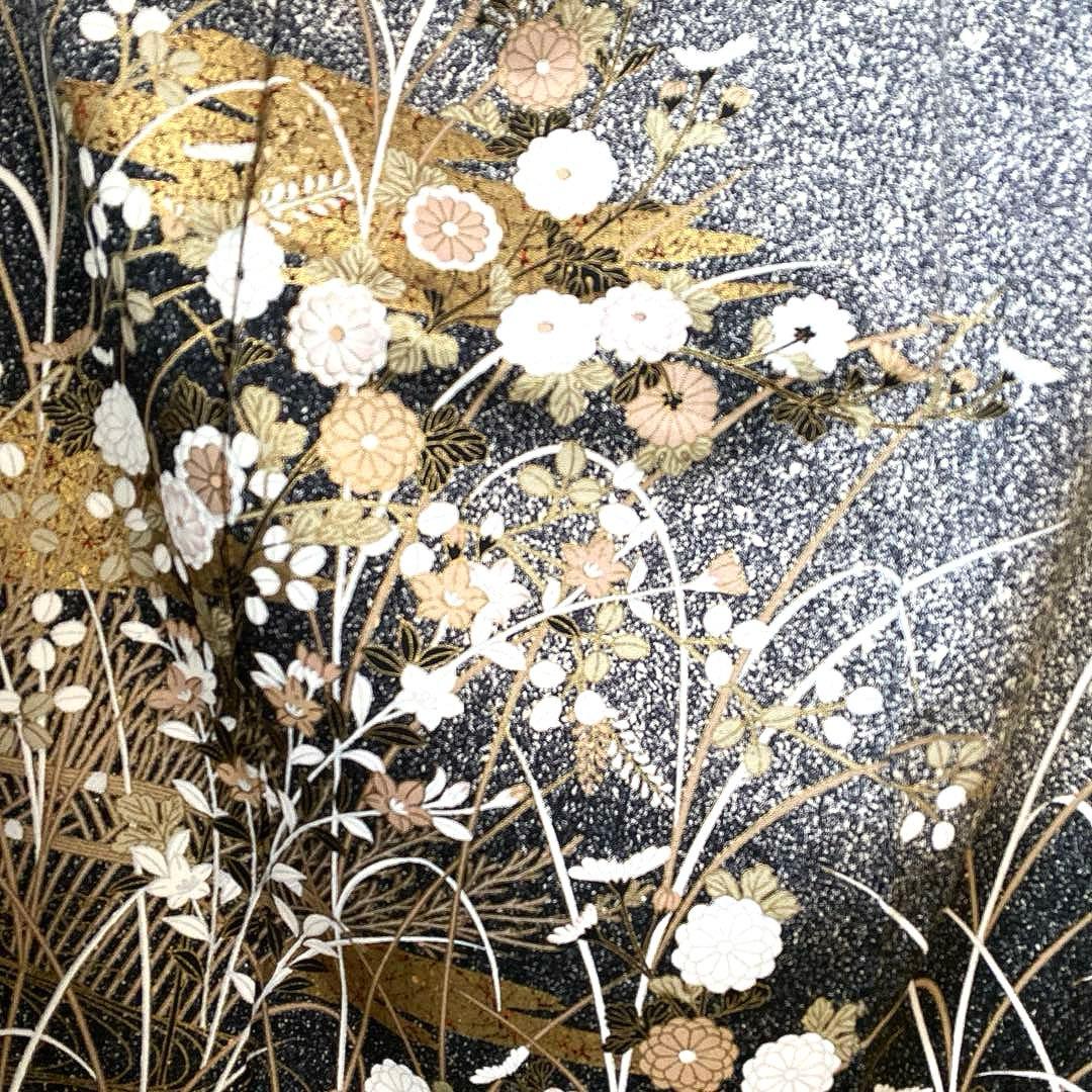 着物-袷着物2 秋草文様 黒地に金彩上品で華やかな装い【訪問着】【正絹】【美品】