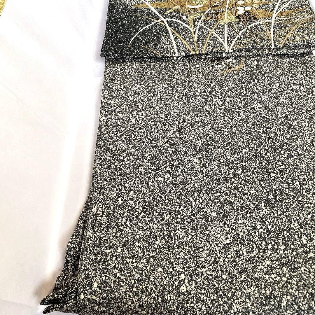 着物-袷着物2 秋草文様 黒地に金彩上品で華やかな装い【訪問着】【正絹】【美品】