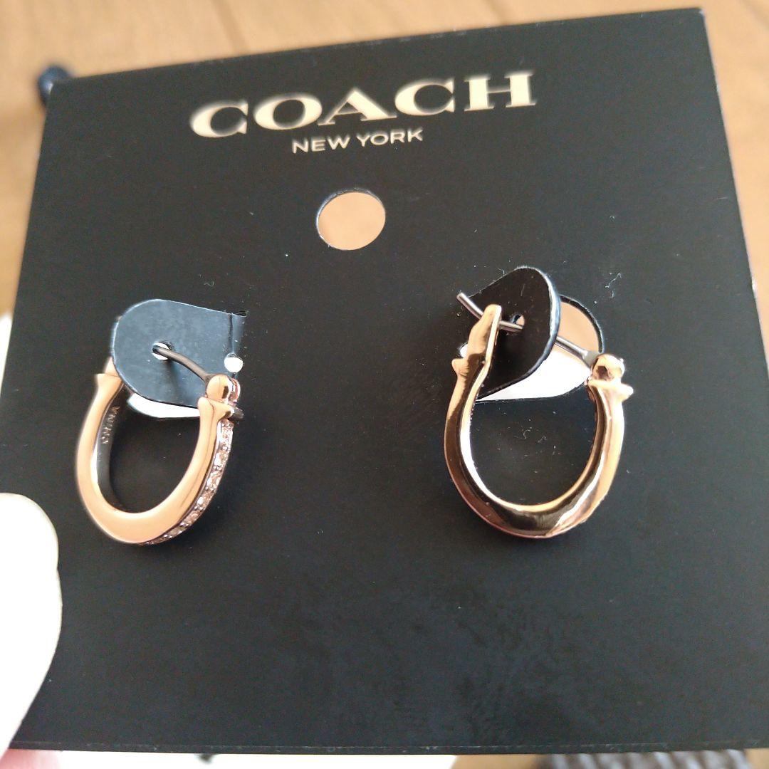 【新品・未使用】COACH　パヴェシグネチャーハギーピアス　ピンクゴールド