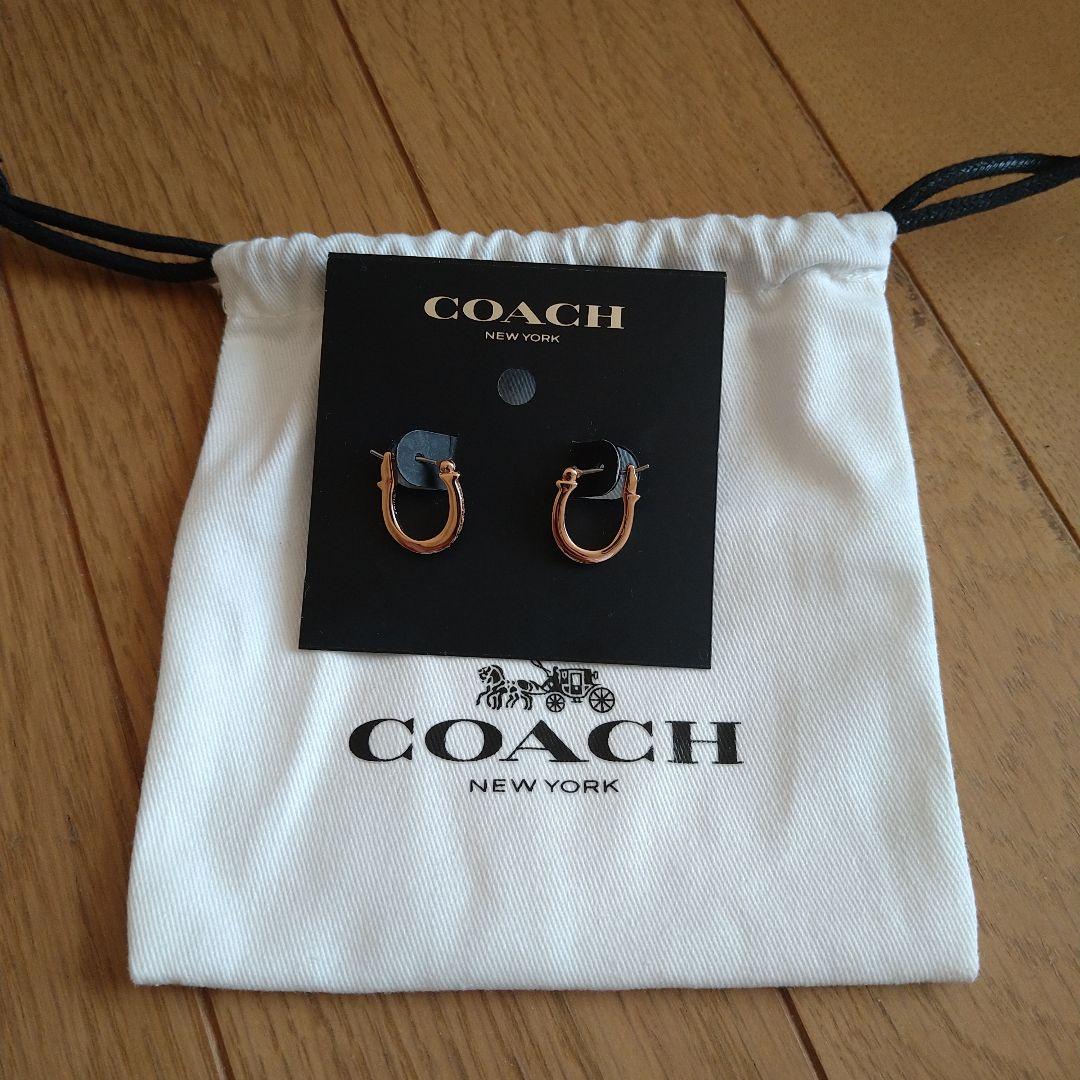 【新品・未使用】COACH　パヴェシグネチャーハギーピアス　ピンクゴールド