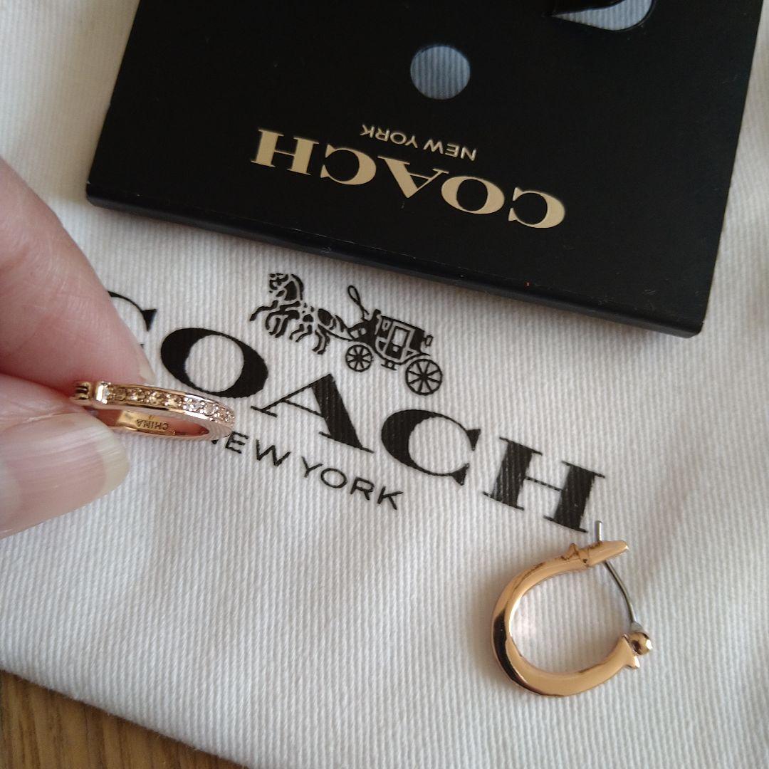 【新品・未使用】COACH　パヴェシグネチャーハギーピアス　ピンクゴールド