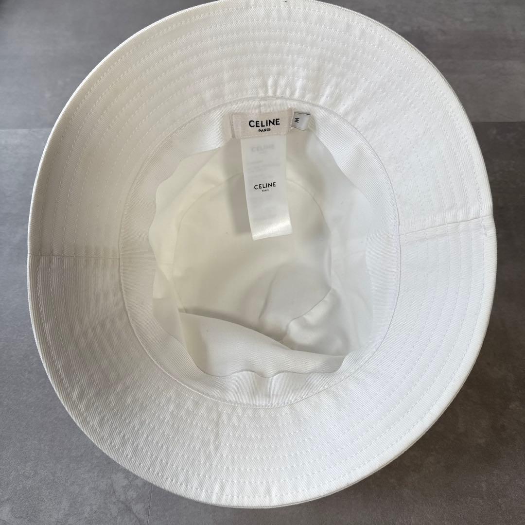 CELINE♦︎バケットハット Mサイズ バケハ ロゴ入りホワイト セリーヌ