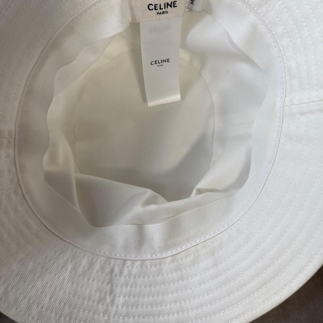 CELINE♦︎バケットハット Mサイズ バケハ ロゴ入りホワイト セリーヌ