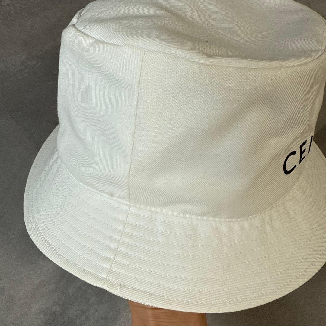 CELINE♦︎バケットハット Mサイズ バケハ ロゴ入りホワイト セリーヌ