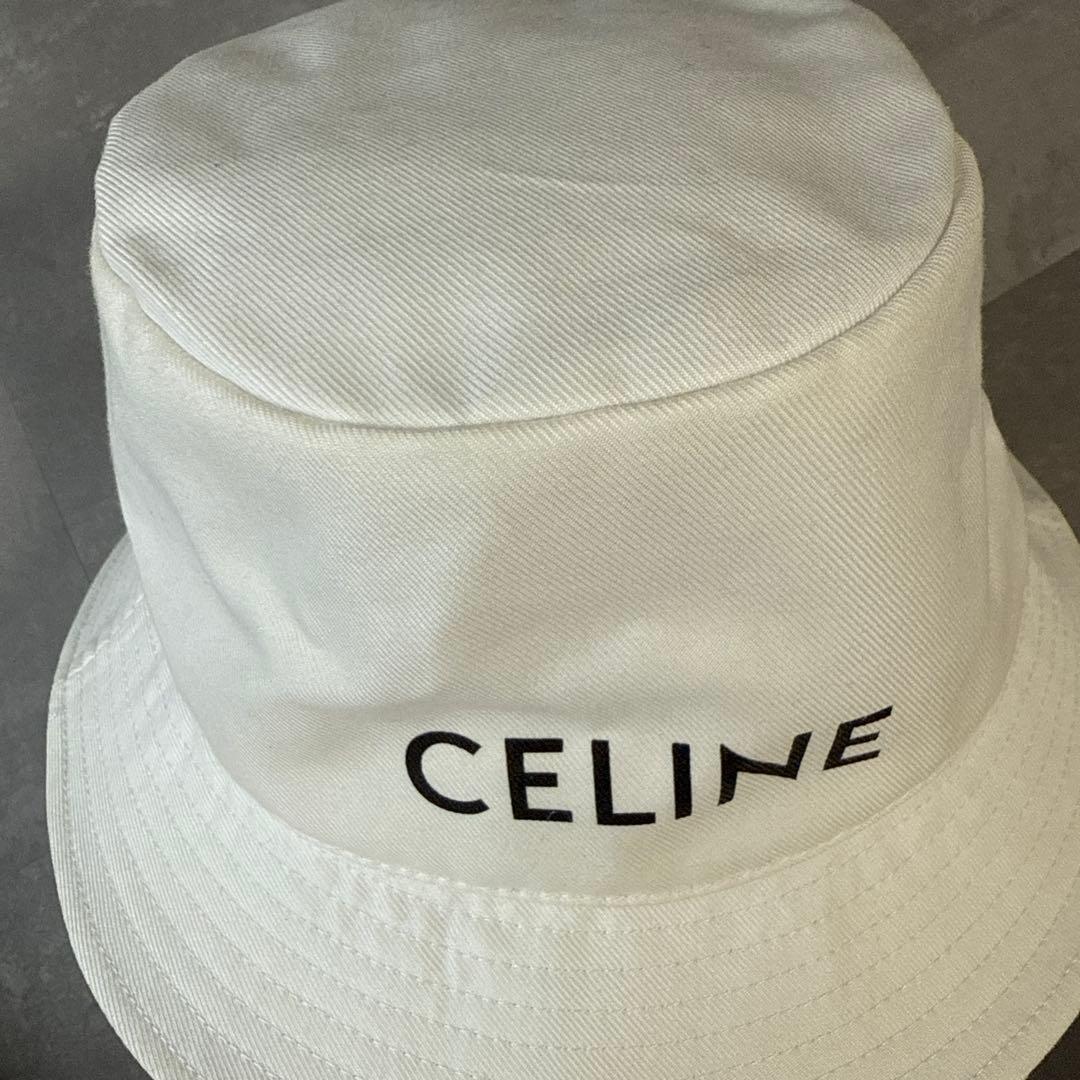 CELINE♦︎バケットハット Mサイズ バケハ ロゴ入りホワイト セリーヌ