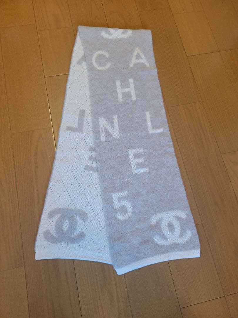 CHANEL カシミヤ混マフラー ベージュ/ホワイト