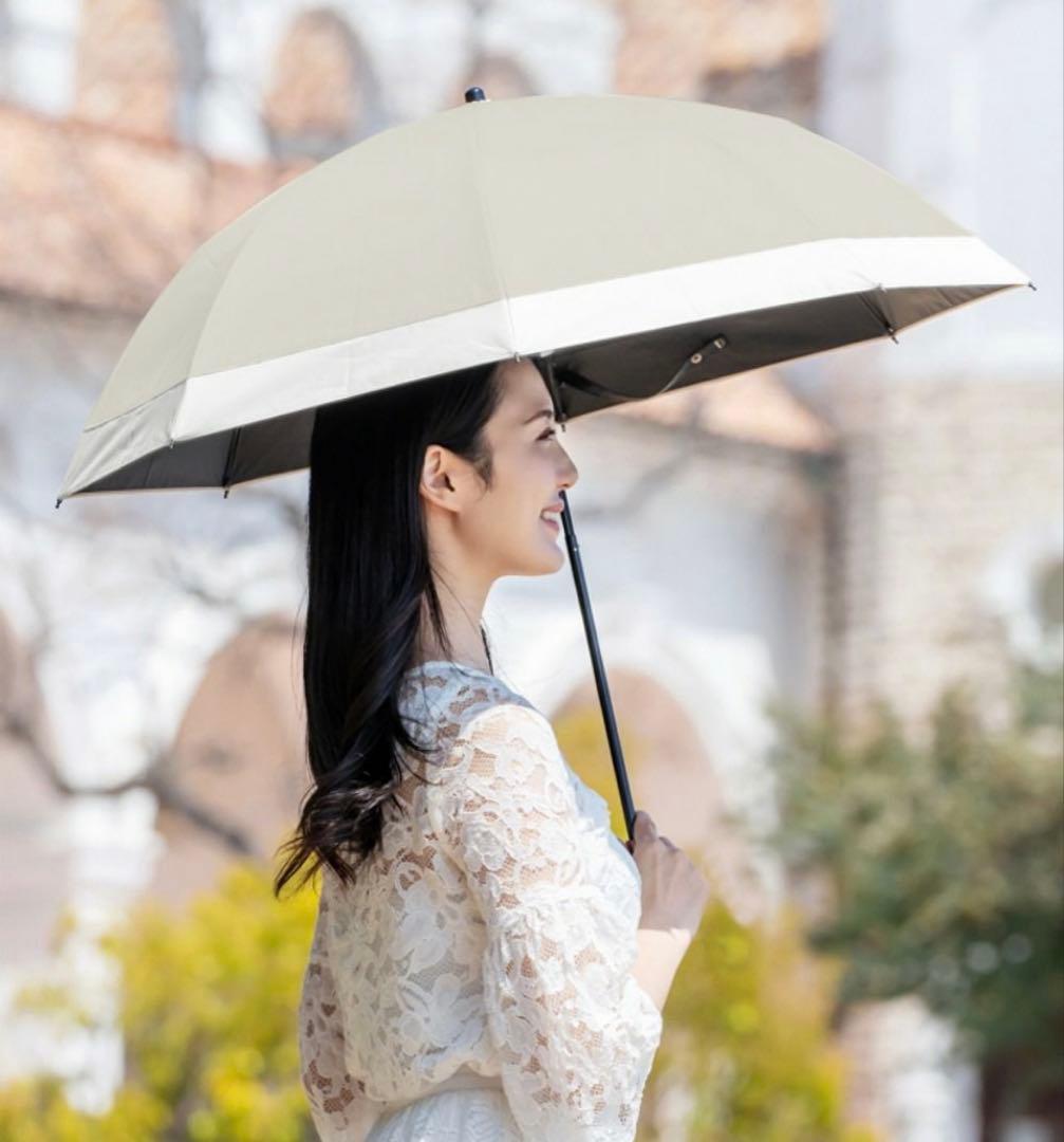 芦屋ロサブラン　日傘　2段折り コンビ　ライトグレージュ×アイボリー　新品未使用