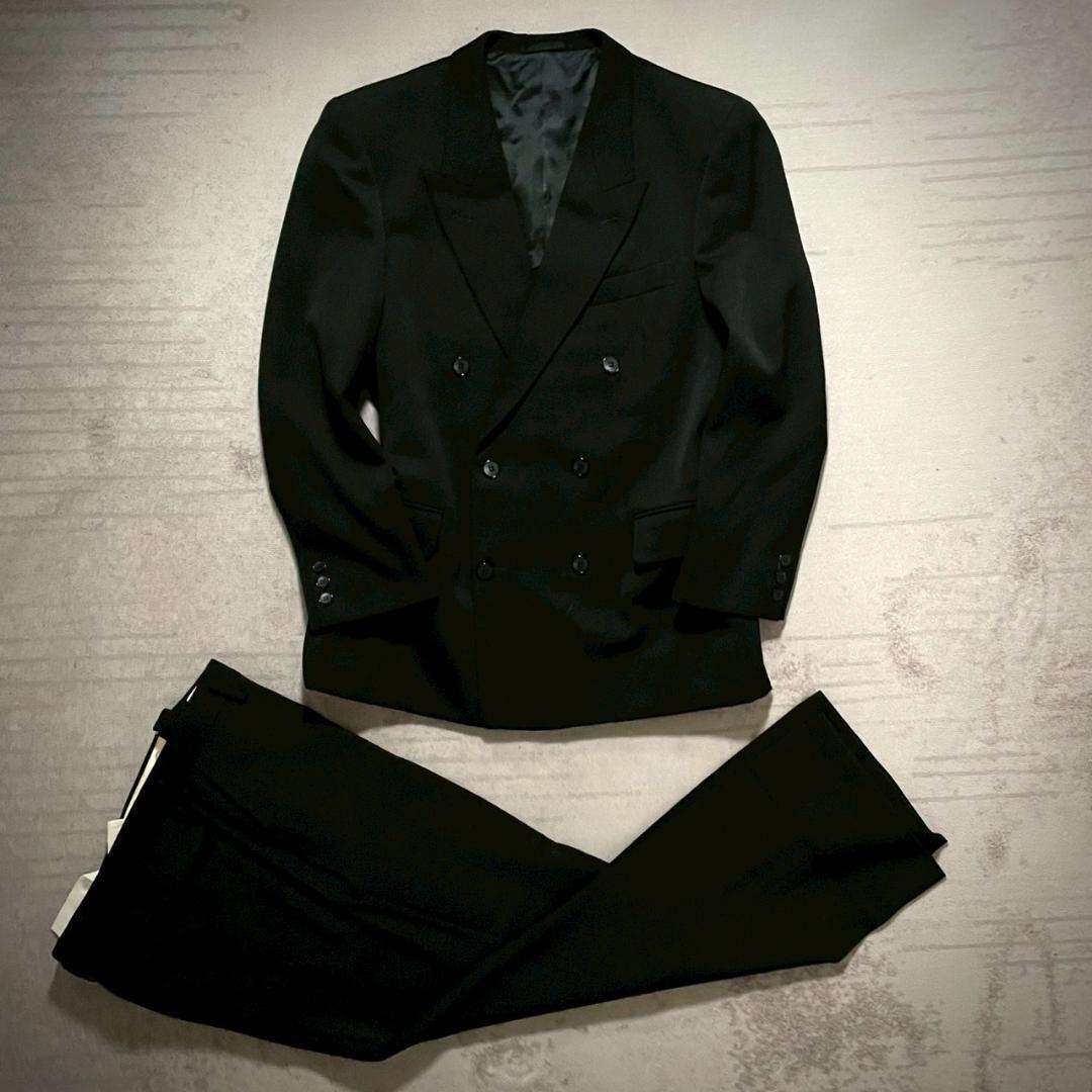 超美品 90's オールブラック ダブルブレスト 漆黒 ウール ツータック