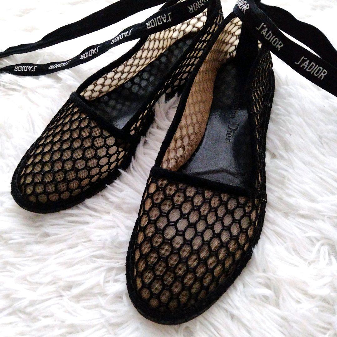 【美品】Dior ディオール リボンストラップ フラットシューズ 36