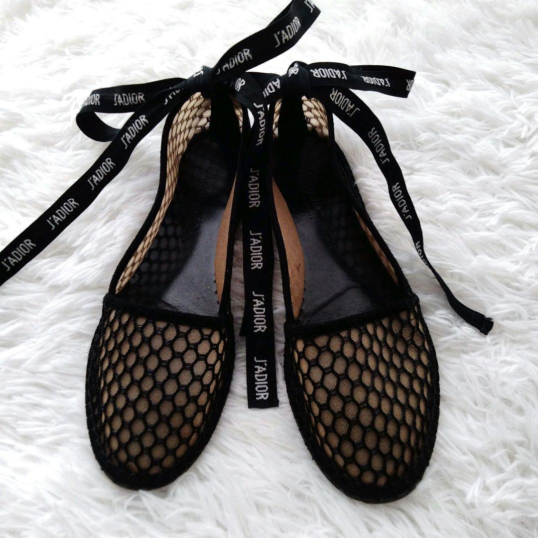 【美品】Dior ディオール リボンストラップ フラットシューズ 36