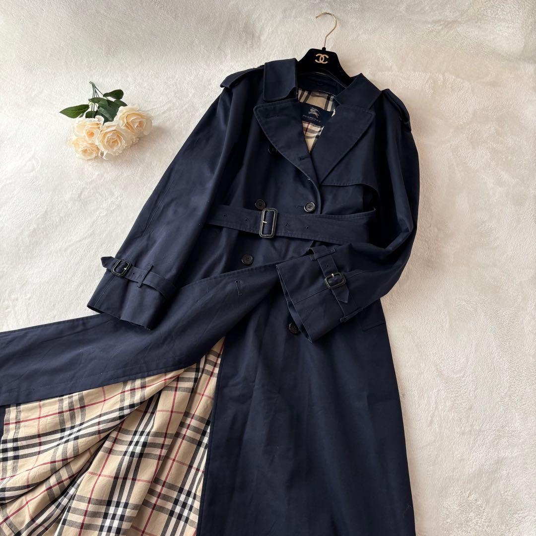 【美品】バーバリーロンドン　トレンチコート　ノバチェック　ネイビー　L相当