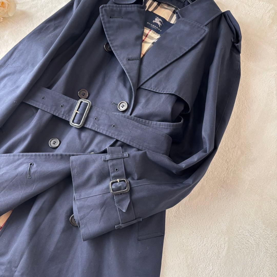 【美品】バーバリーロンドン　トレンチコート　ノバチェック　ネイビー　L相当