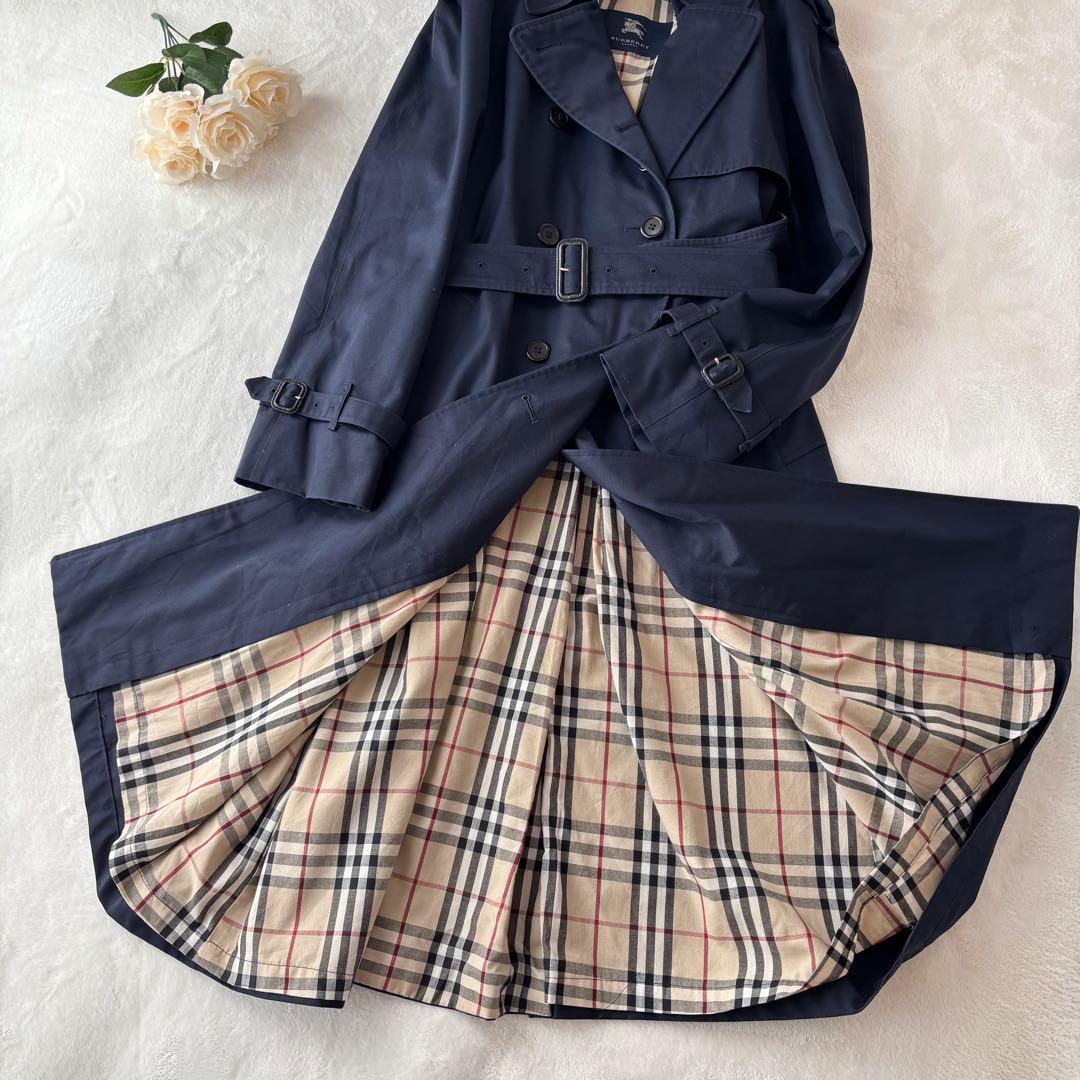 【美品】バーバリーロンドン　トレンチコート　ノバチェック　ネイビー　L相当