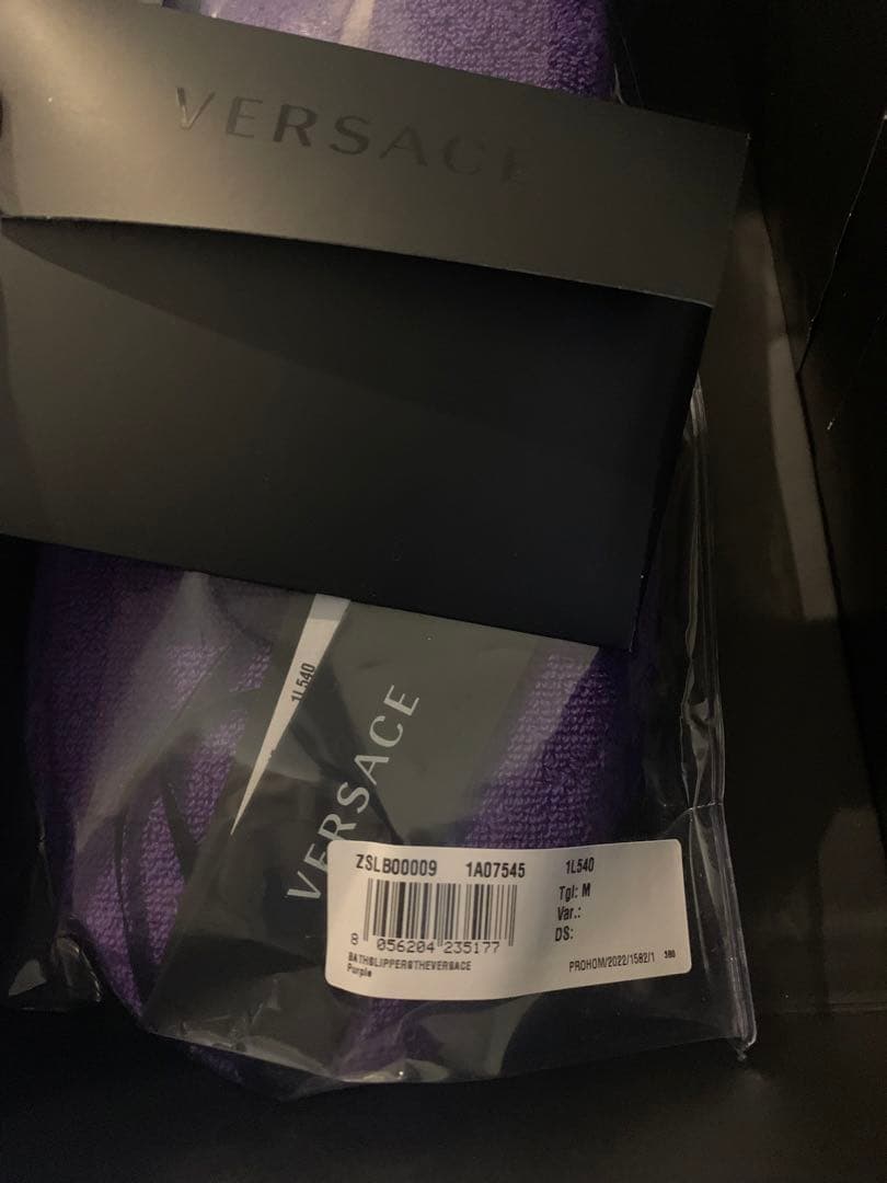 新品　Versace ベルサーチ スリッパ 紫　パープル　ホームシューズ　タグ箱