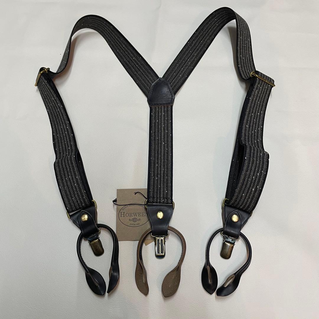 アートブラウン製 クロムエクセルレザー 黒×杢黒 サスペンダー