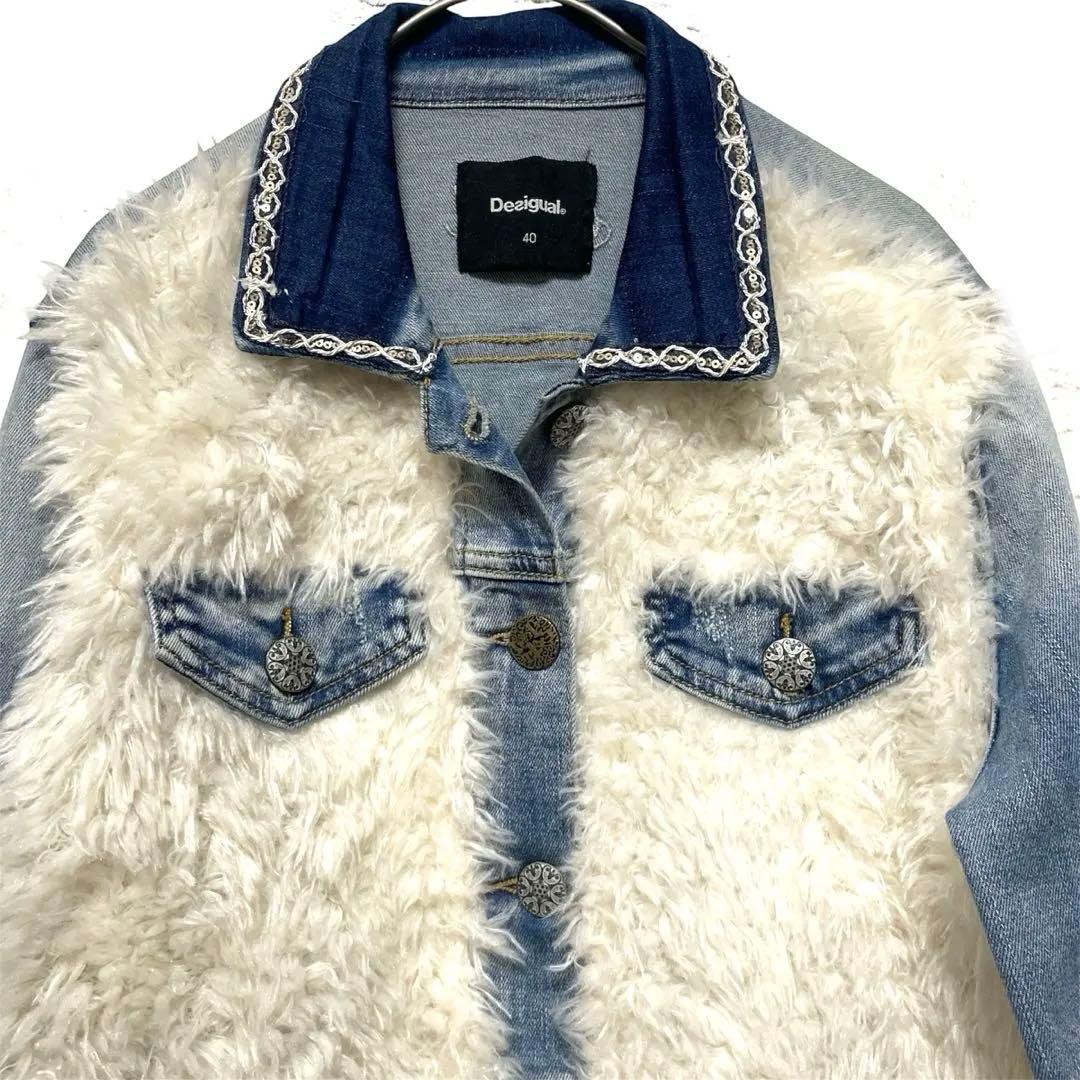 デシグアル　デニムジャケット　Gジャン　ファー　刺繍　ラメ　40