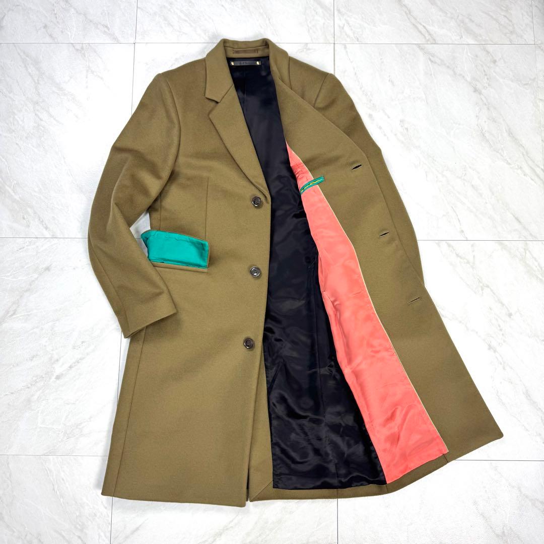 極美品 ポールスミス チェスターコート ウール マルチカラー カーキ ロング