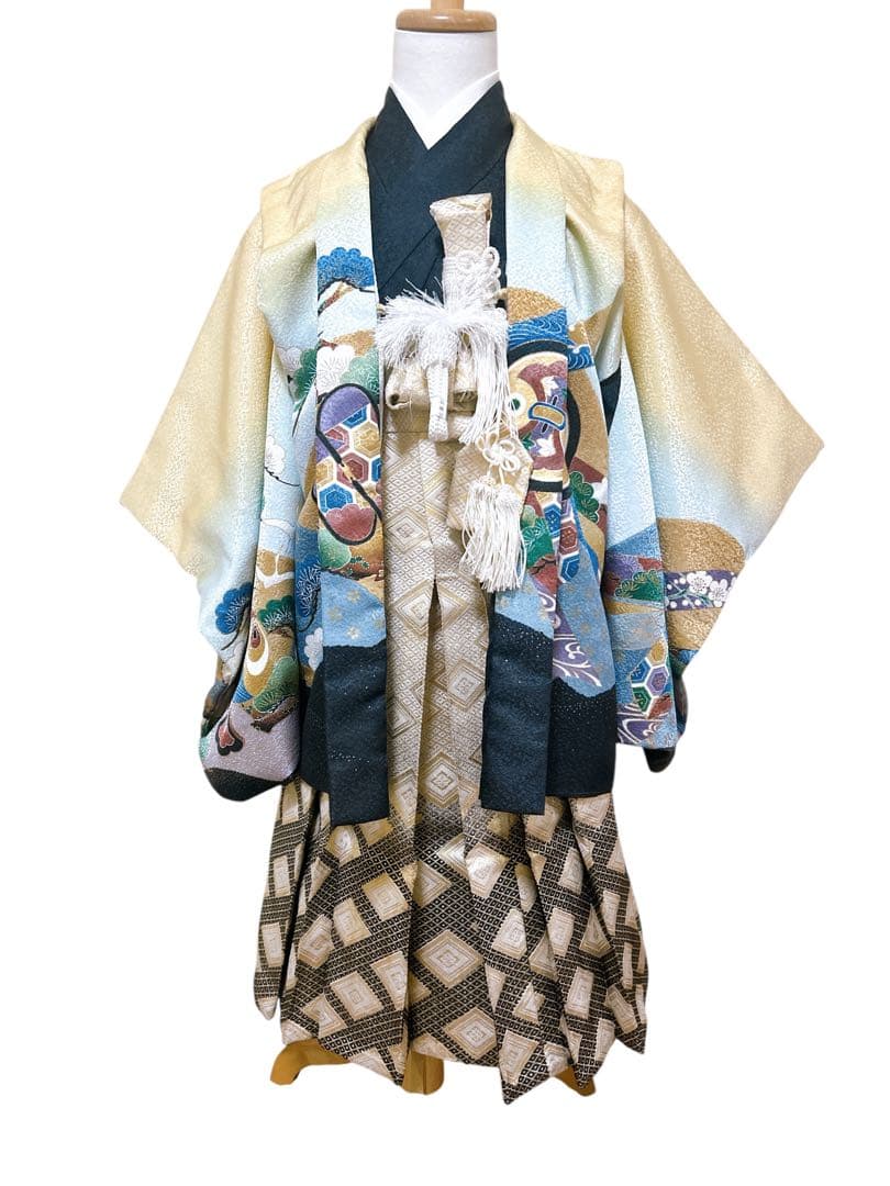 刺繍入り!!七五三　5歳　男の子　フルセット　一式　黄土色　からし色　鷹