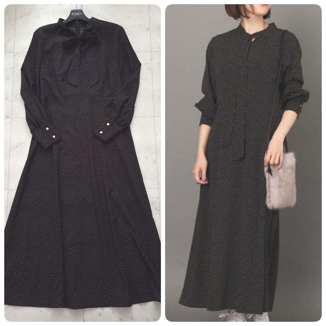 極美品　アンタイトル ボウタイ ロングワンピース ドット柄 現行　ペチコート