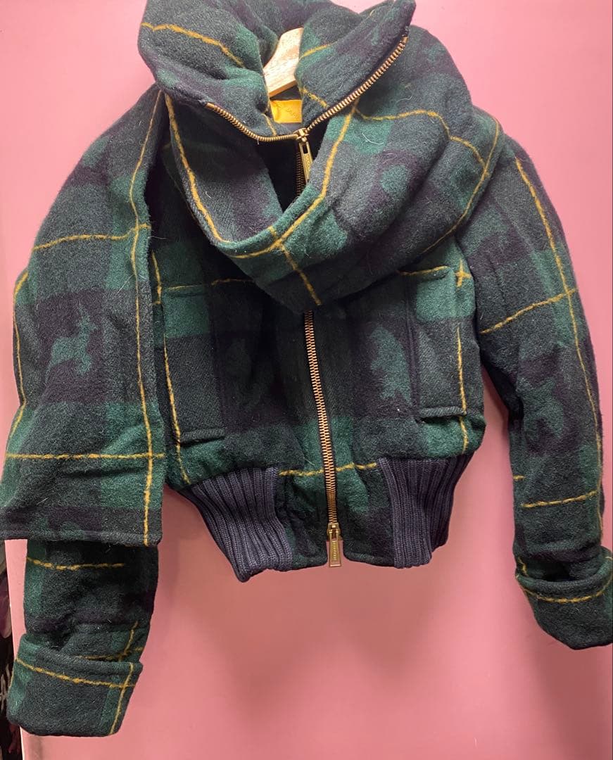 DSQUARED2 ディースクエアード ウールチェック柄 マフラー付ブルゾン