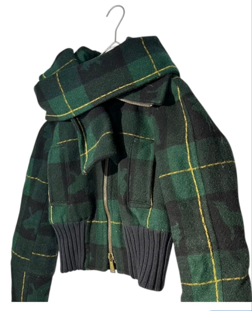 DSQUARED2 ディースクエアード ウールチェック柄 マフラー付ブルゾン