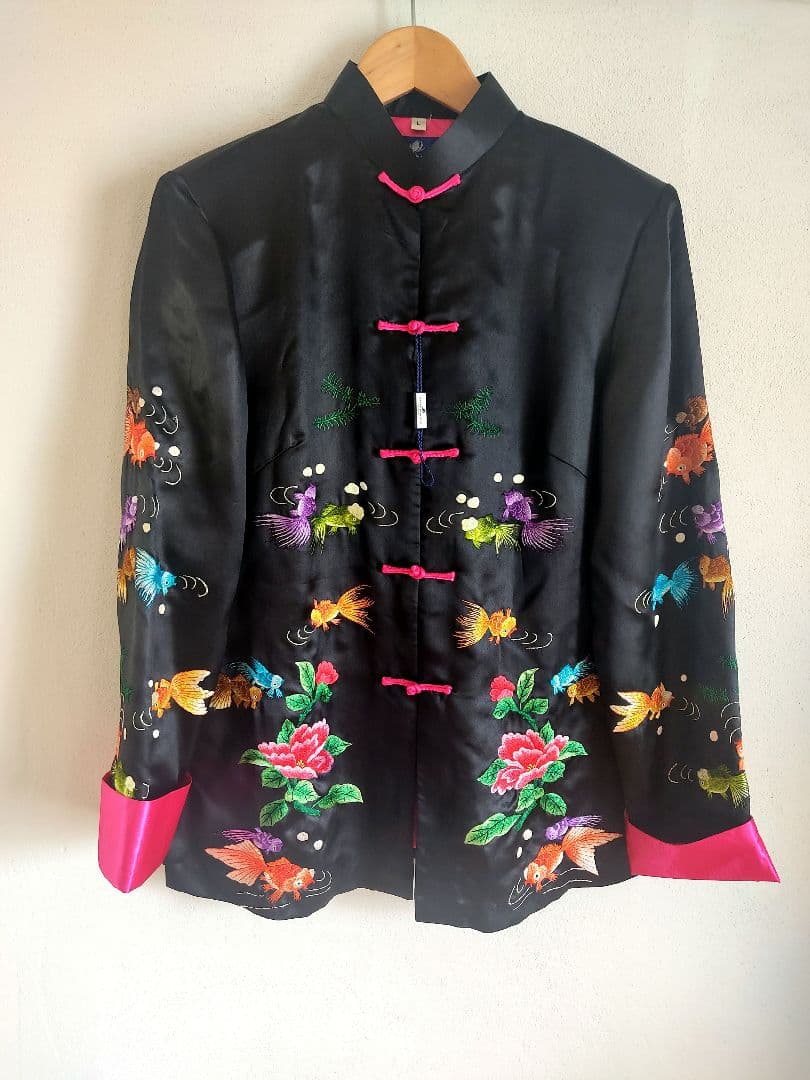 【レア未使用品】手刺繍チャイナジャケット シルク100% ヴィンテージ