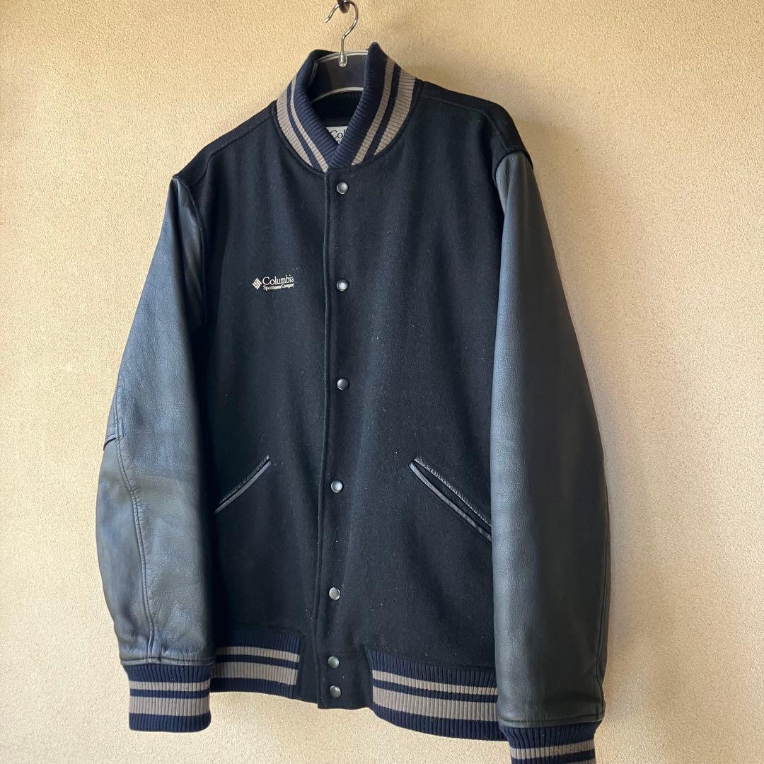 名作　Columbia スタジャン レザー ウール 切り替え　中綿キルティング