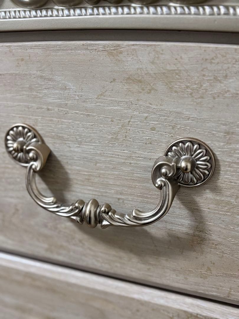 アンティークホワイト チェスト　5段　木製　ⅰ