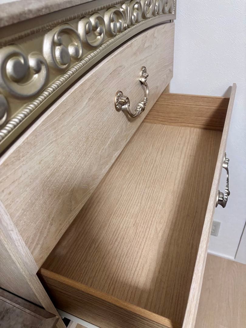 アンティークホワイト チェスト　5段　木製　ⅰ