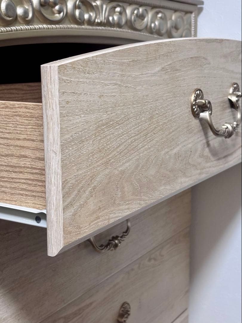 アンティークホワイト チェスト　5段　木製　ⅰ