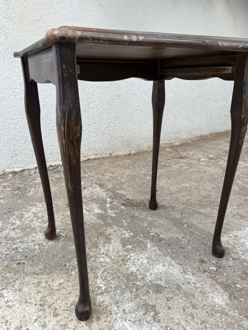 【英国アンティーク風】サイドテーブル＊緑色×ゴールド縁取りのガラス天板