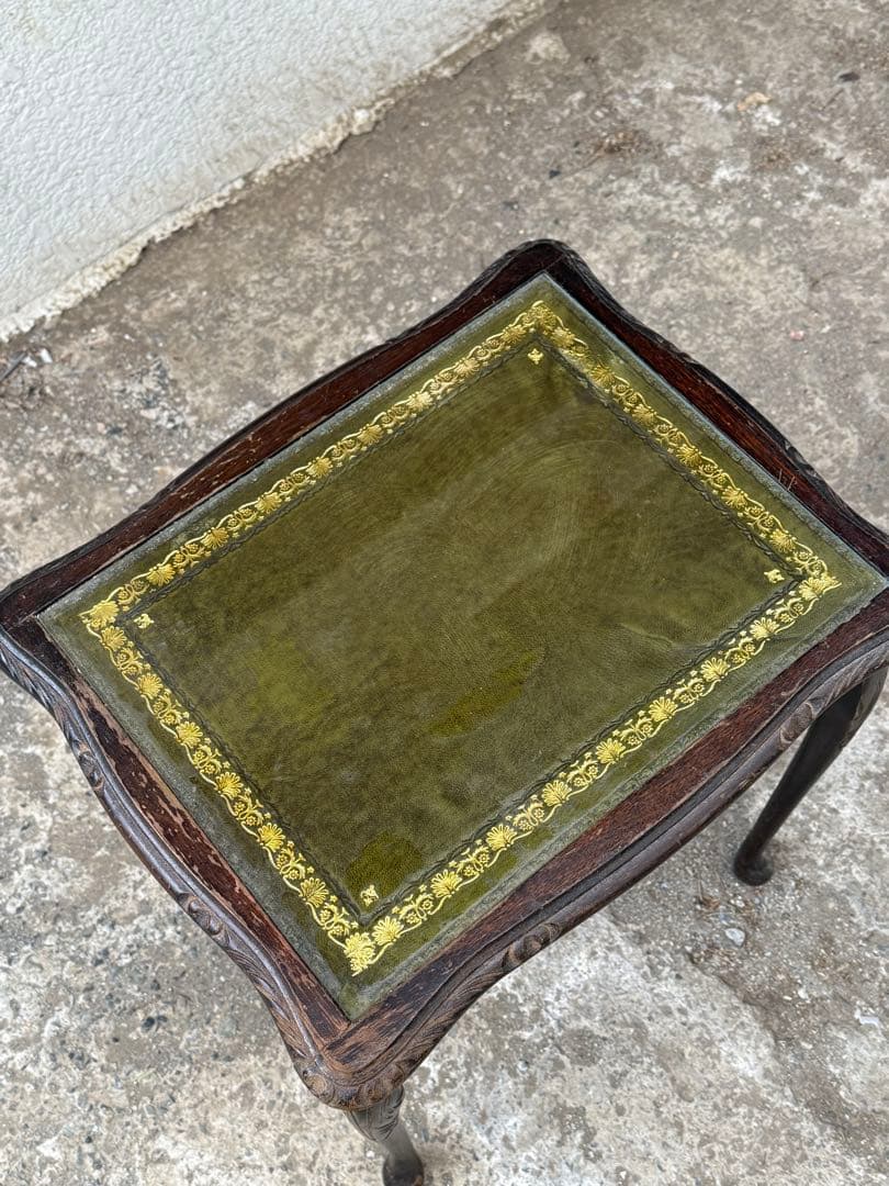 【英国アンティーク風】サイドテーブル＊緑色×ゴールド縁取りのガラス天板