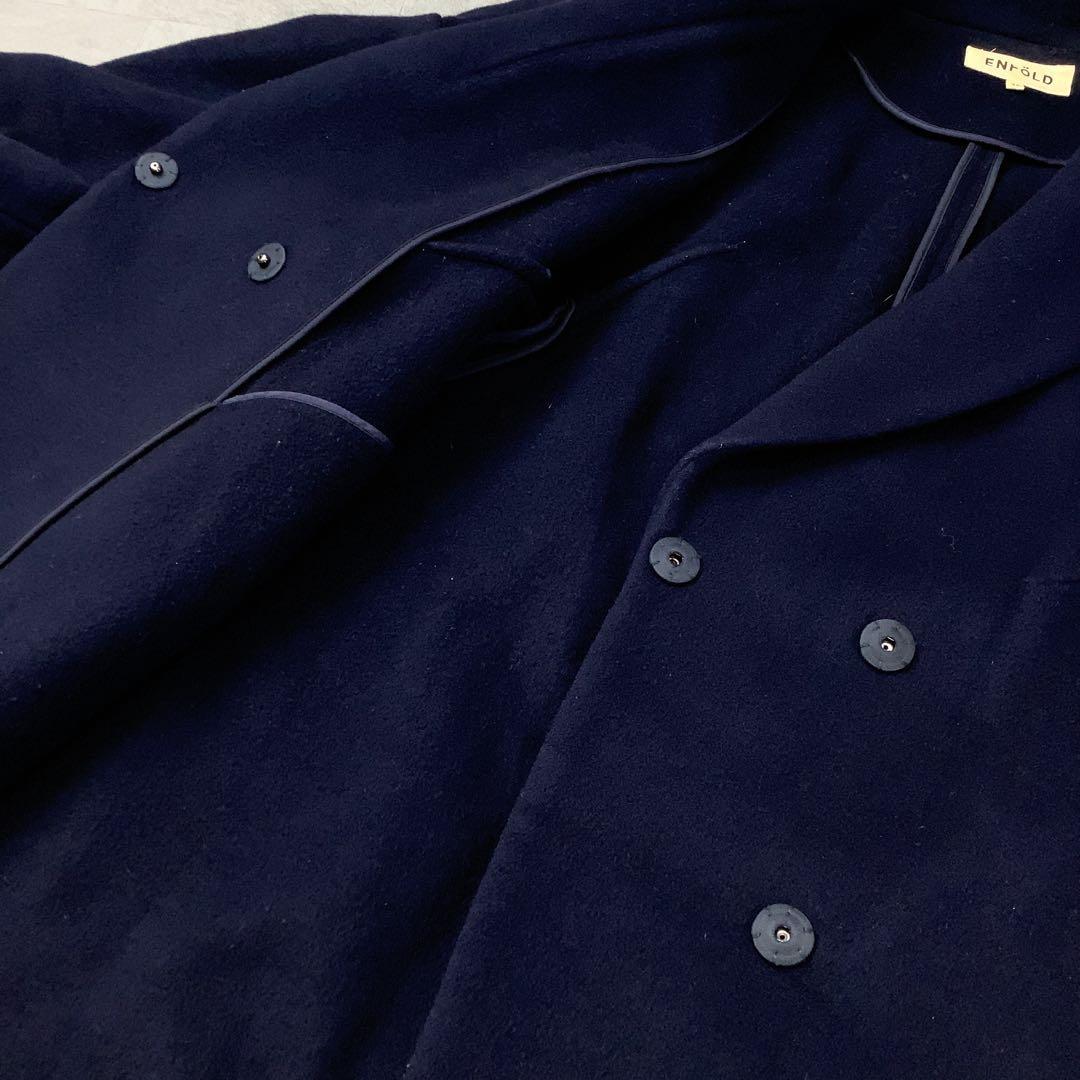 ENFÖLD ウール コクーン コート ネイビー