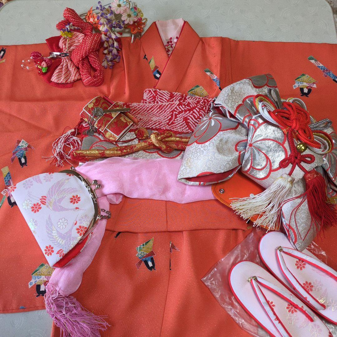 七五三３歳お着物と正絹総絞りの被布と小物セット(長襦袢無し）