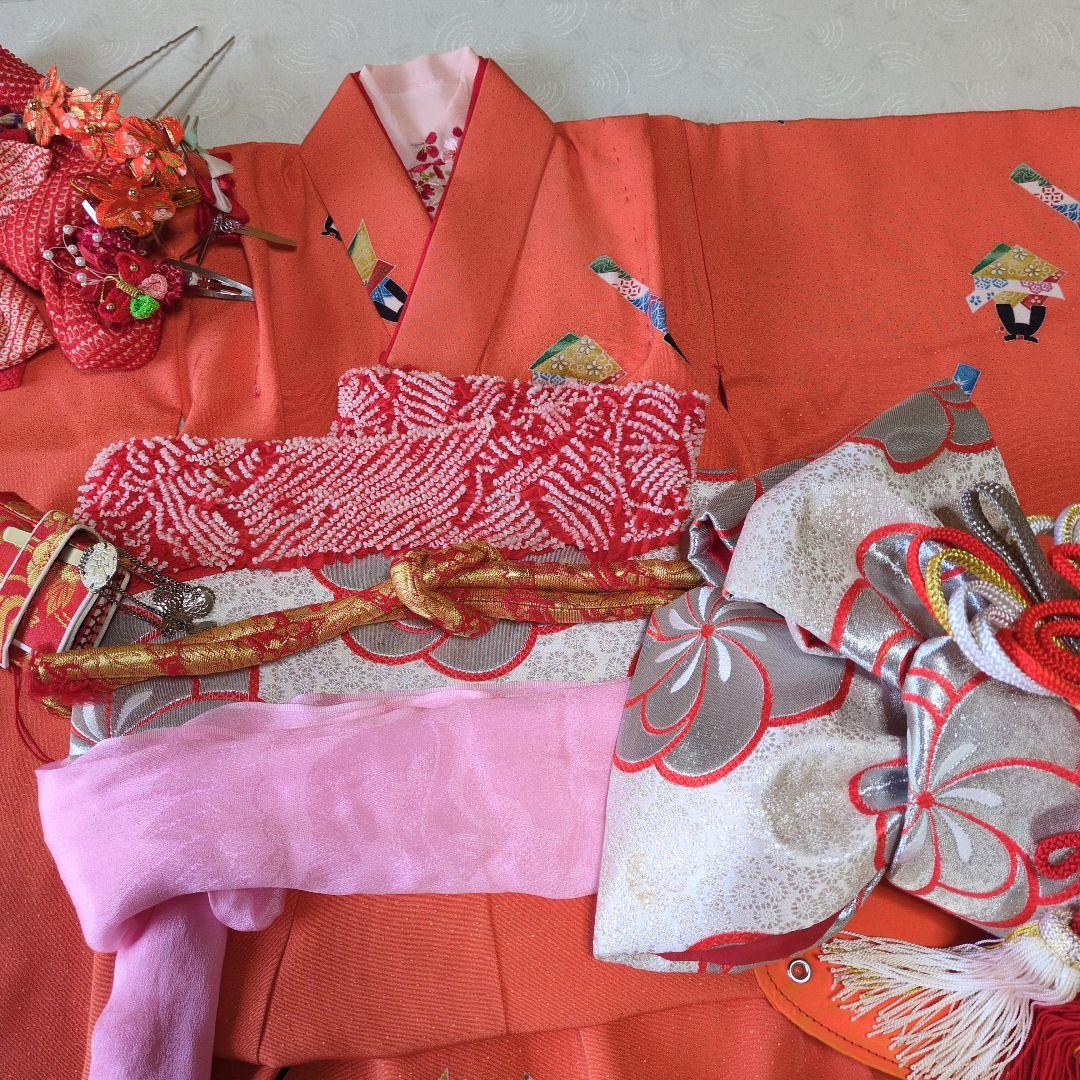 七五三３歳お着物と正絹総絞りの被布と小物セット(長襦袢無し）