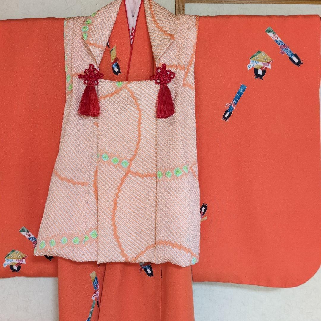 七五三３歳お着物と正絹総絞りの被布と小物セット(長襦袢無し）