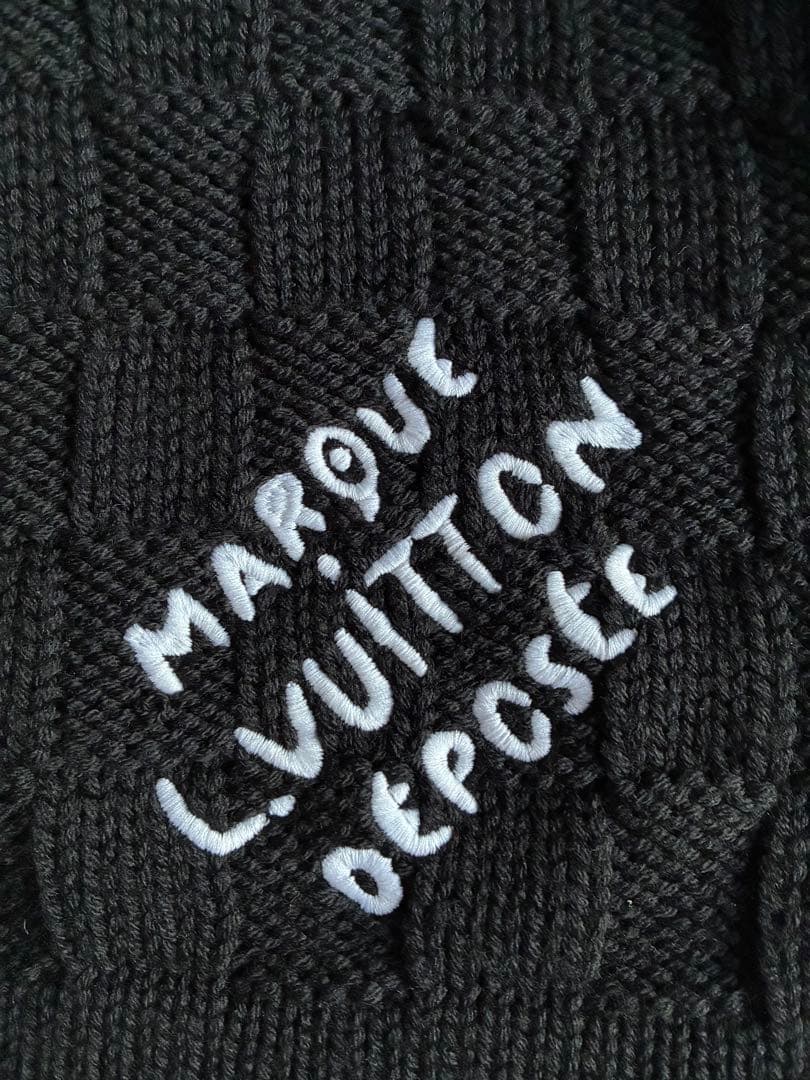 美品　LOUIS VUITTONダミエヘリテージスナッグマフラー ブラックウール