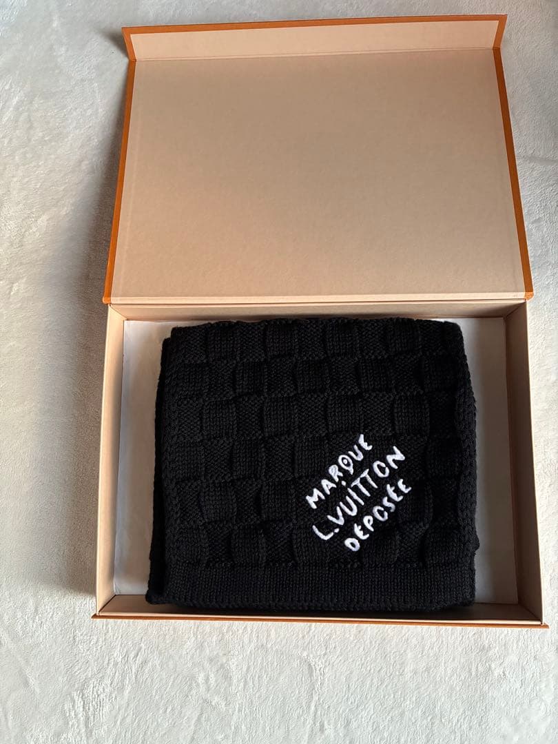美品　LOUIS VUITTONダミエヘリテージスナッグマフラー ブラックウール
