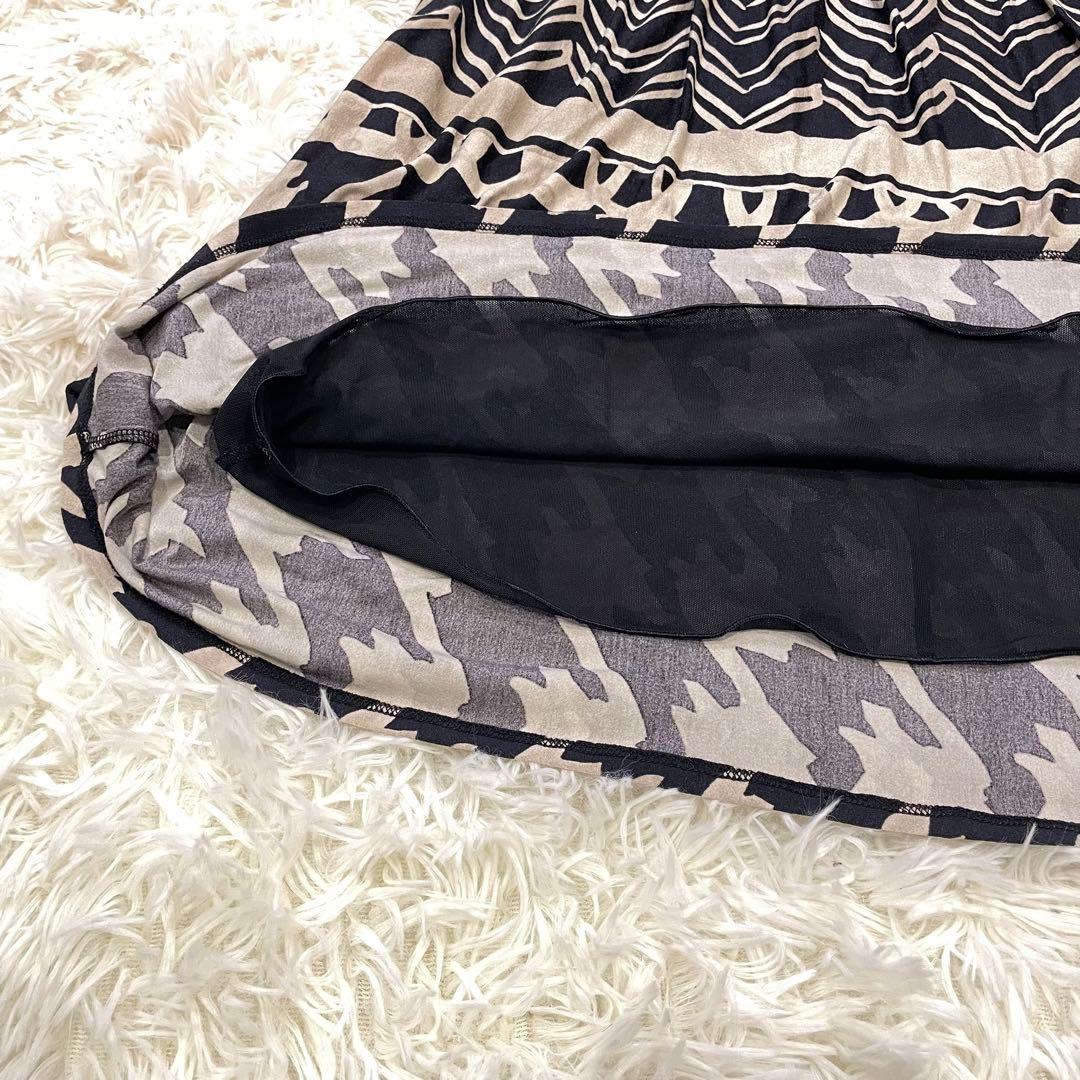 MaxMara 総柄 フレアワンピース 幾何学柄 白タグ ベルト付き 42