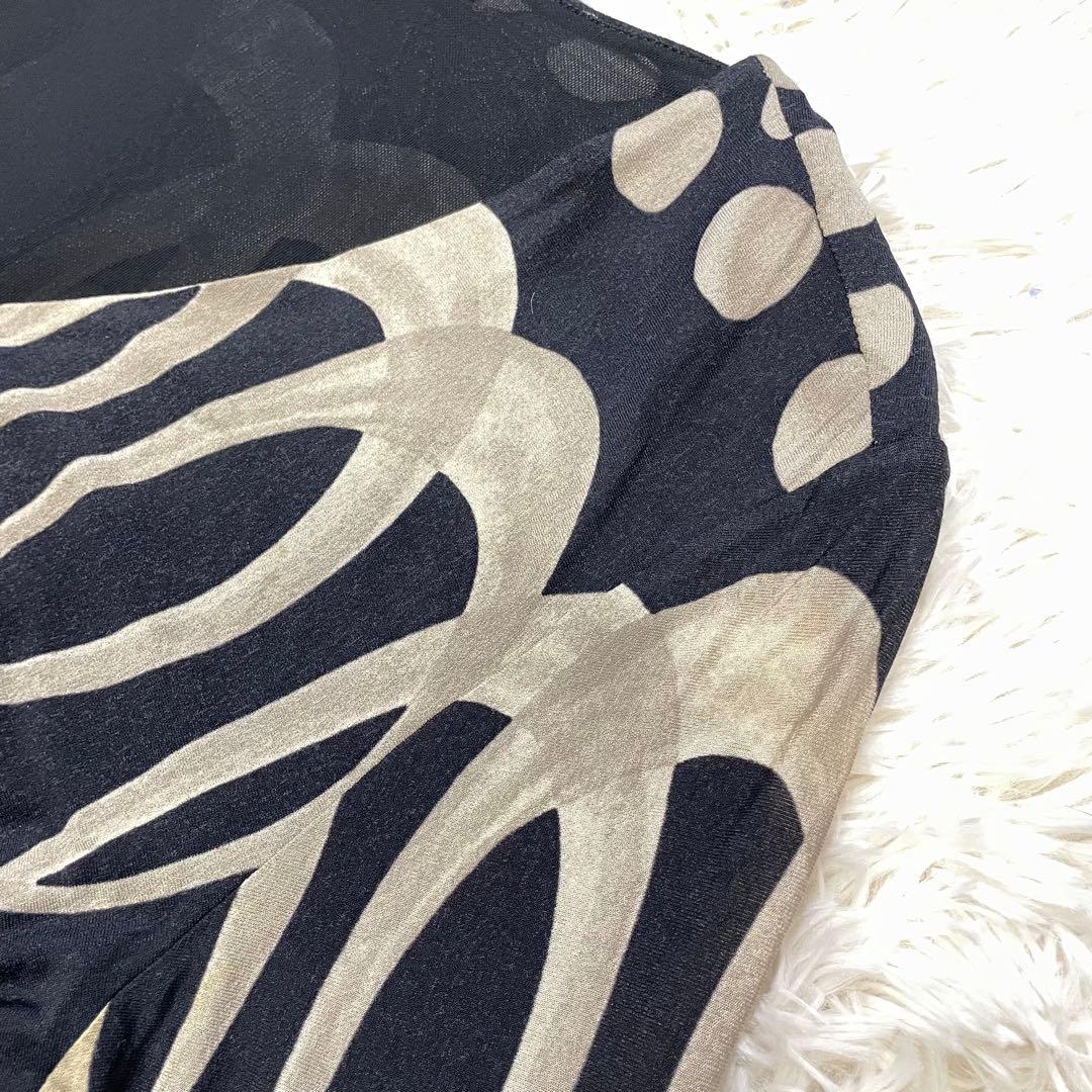 MaxMara 総柄 フレアワンピース 幾何学柄 白タグ ベルト付き 42