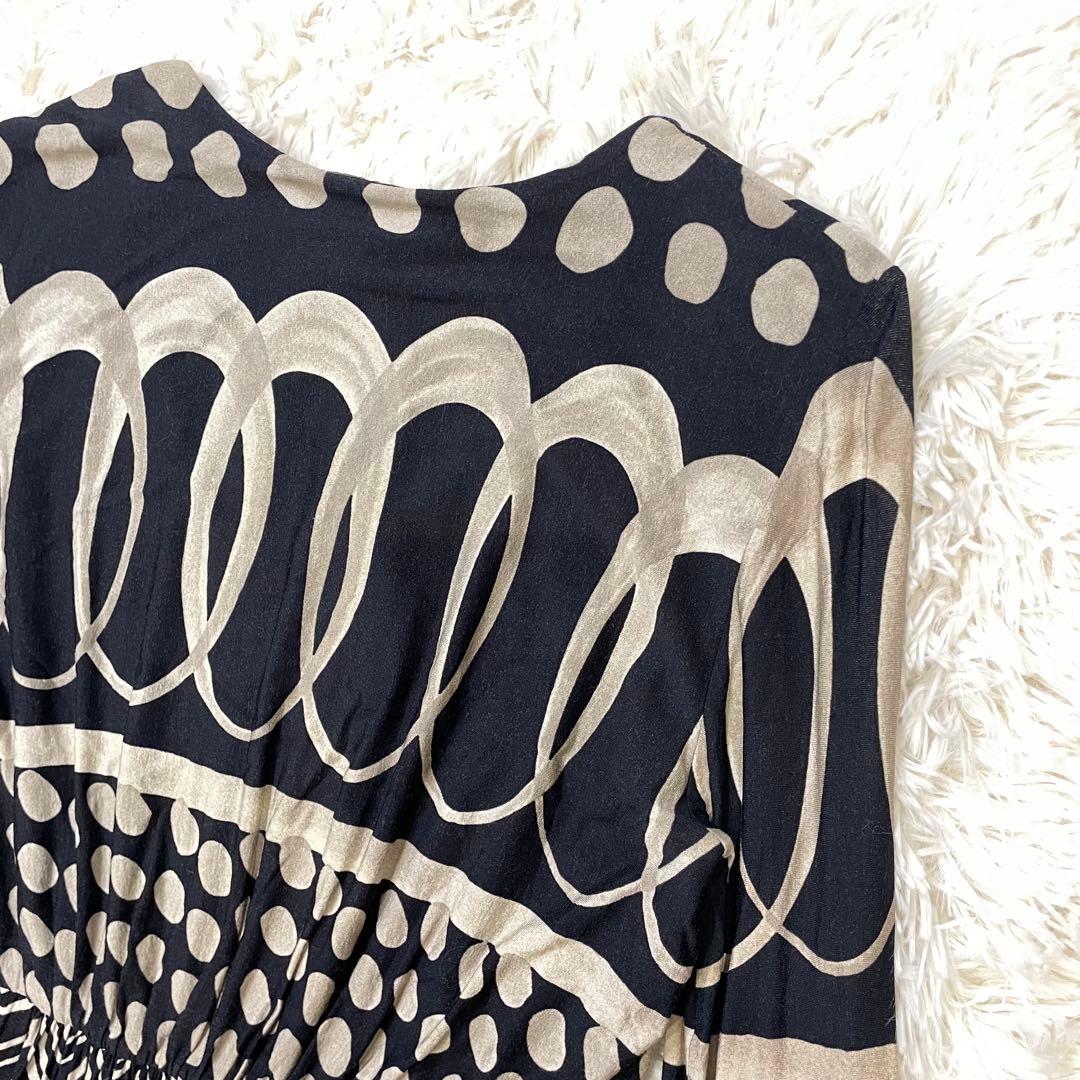 MaxMara 総柄 フレアワンピース 幾何学柄 白タグ ベルト付き 42