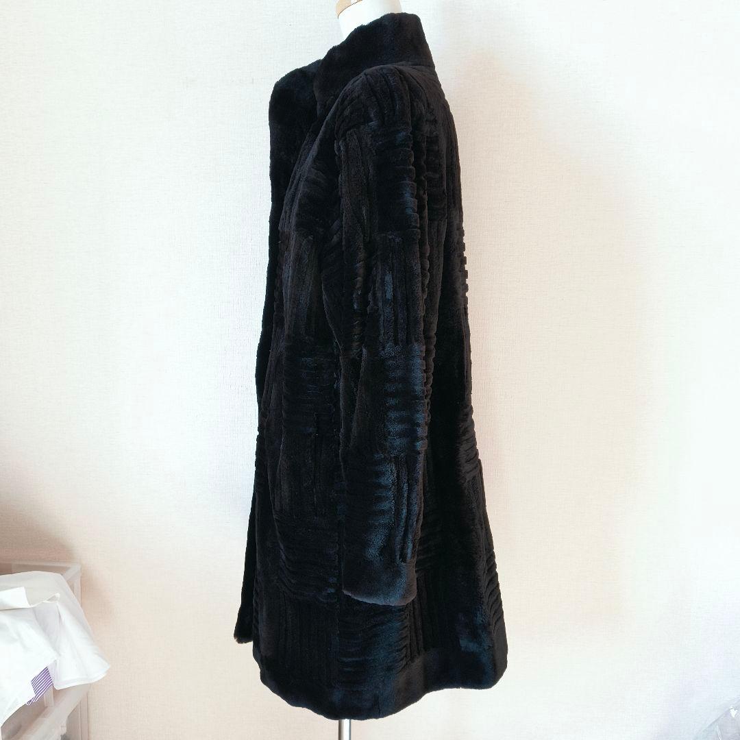 fond ブラック シェアードミンク デザインコート 9〜11号 総柄