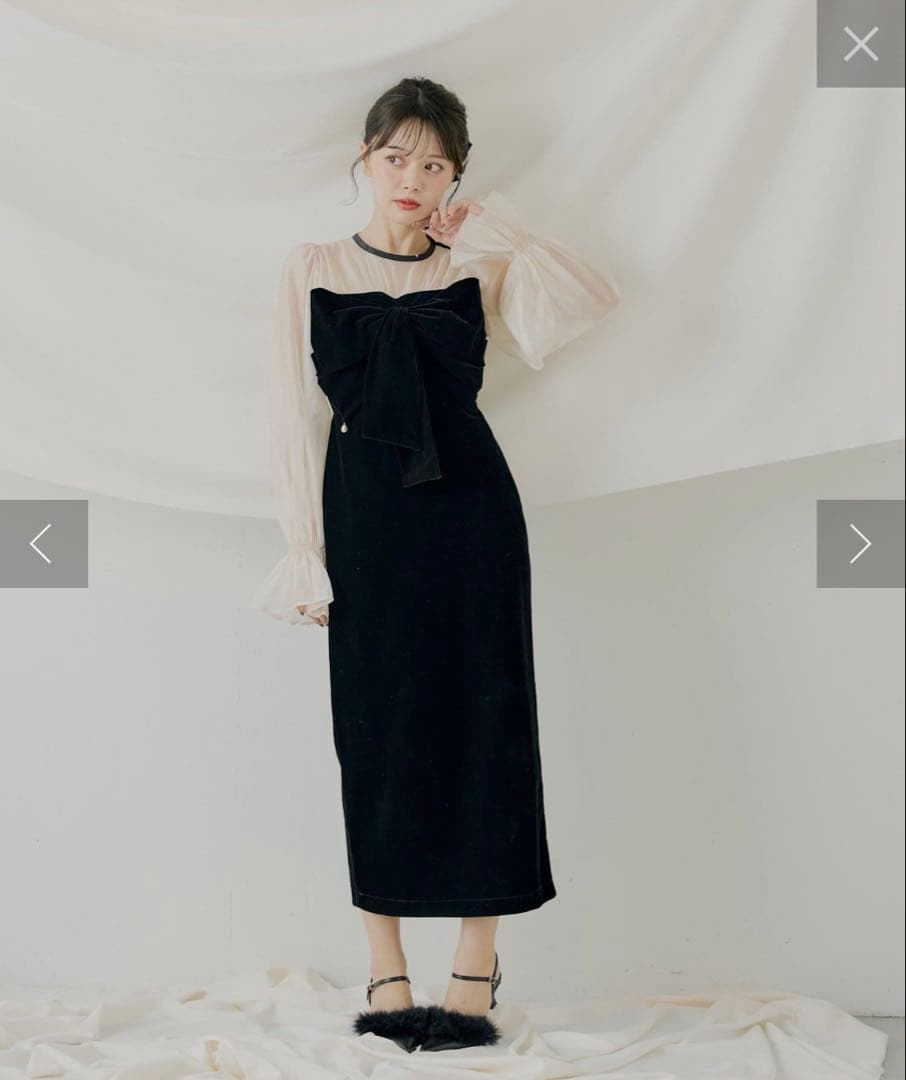 シアーリボンベロアワンピース/オケージョン 【SALON by Chico】チコ