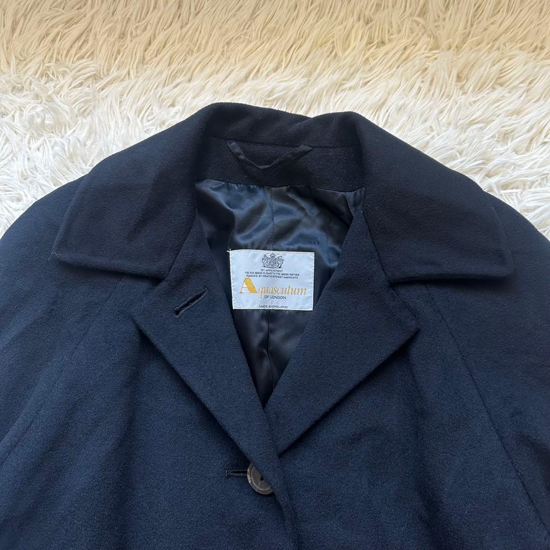アクアスキュータム　英国製　ロングコート　ラグラン袖　Aライン　黒　ブラック