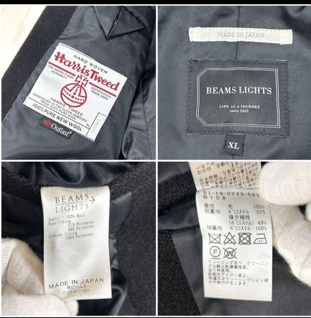Beams heart ハリスツイード製　チェスターコート　XL　黒　日本製