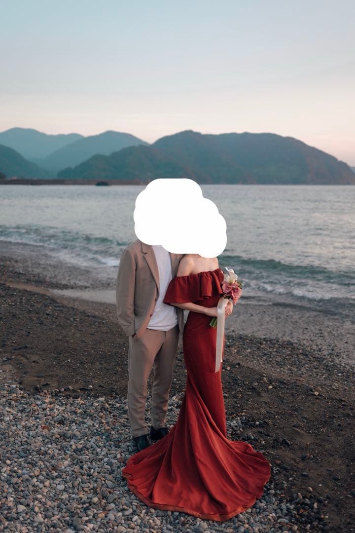 オフショルダー フリル ソフトマーメイドドレス テラコッタ(W300TE)